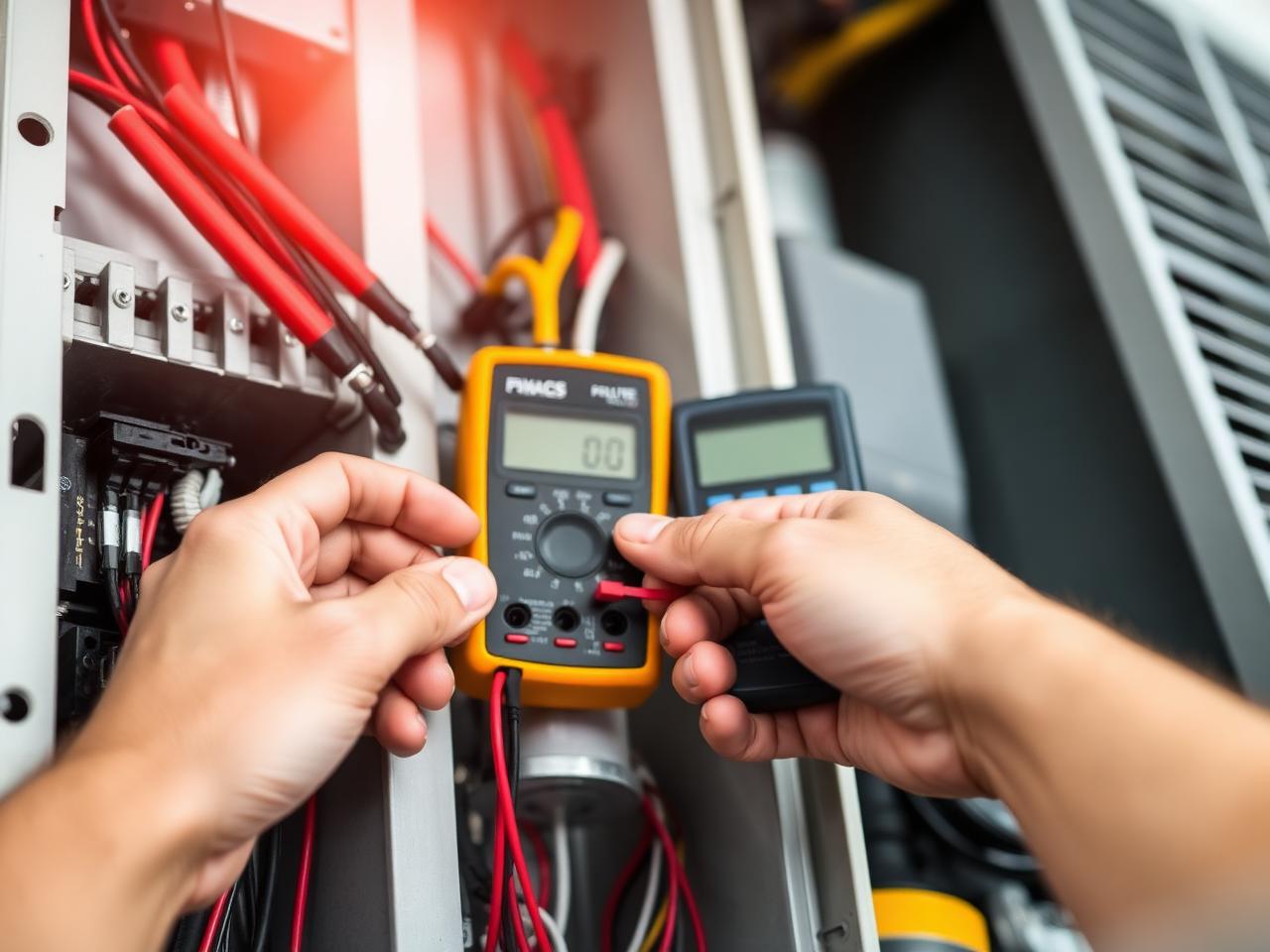 Technician checking an air conditioning unit